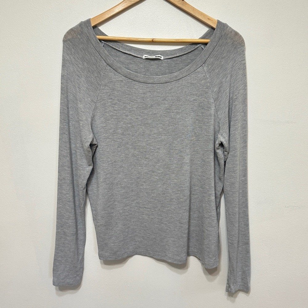 Reformation Ribbed Top Womens Medium Gray Long Sleeve Scoop Neck Tencel Casual